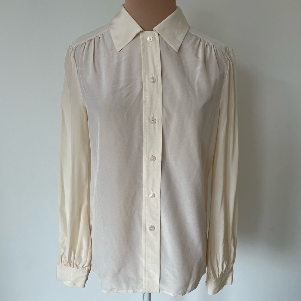Tory Burch Angelique Silk Long Sleeve Tapioca Ivory Button Up Blouse EUC Size 0